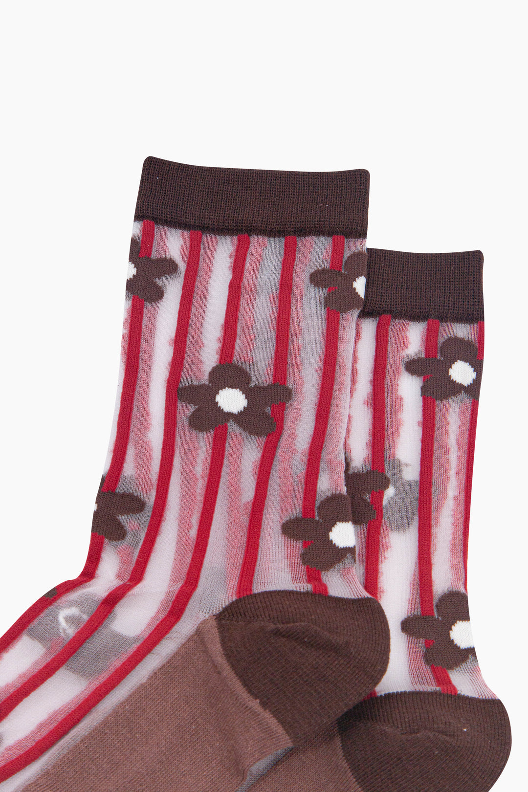 Stripe-&-Daisy-Sheer-Socks-in-Brown/Red-Close-Up