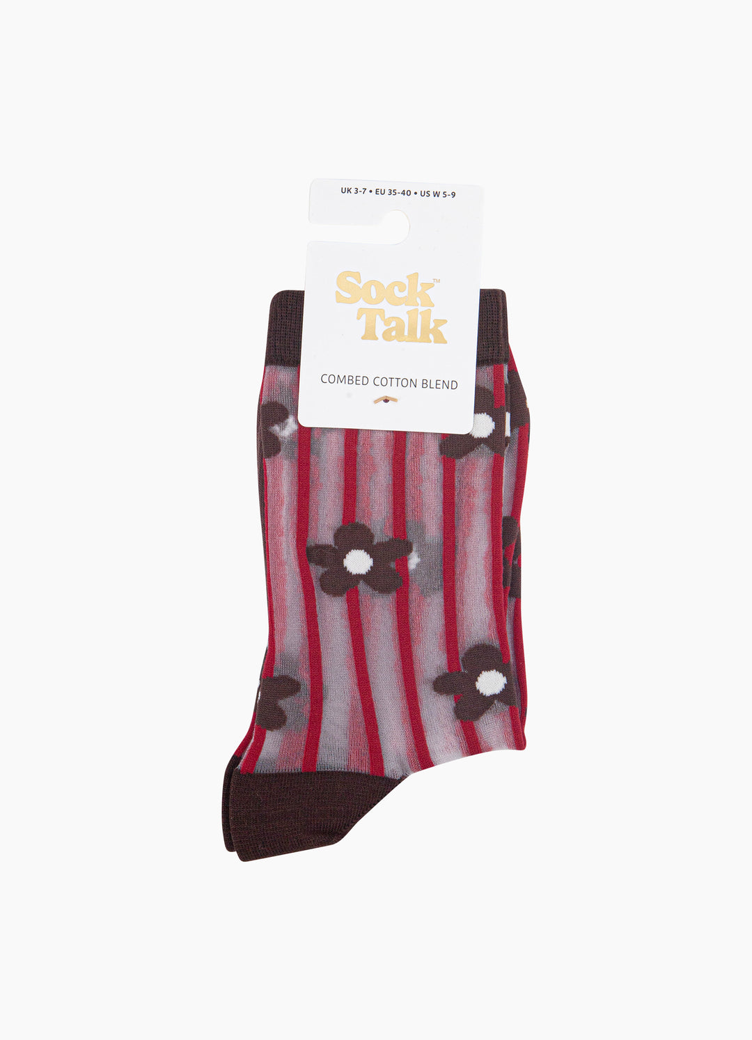 Stripe-&-Daisy-Sheer-Socks-in-Brown/Red-In-Packaging