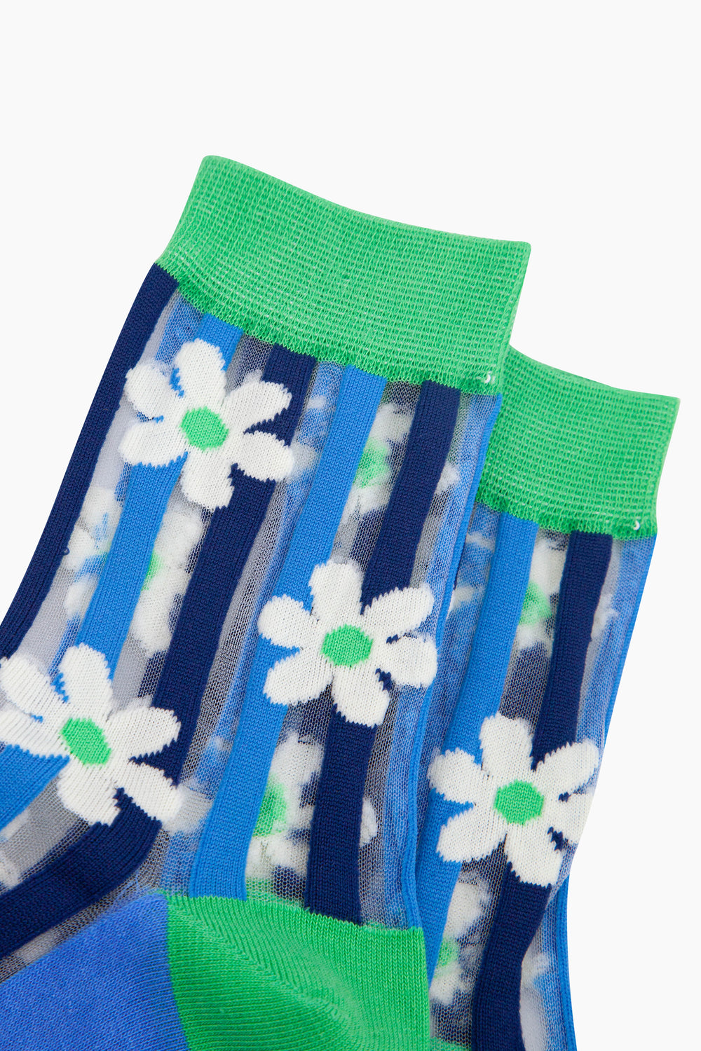 Daisy-Stripes-Combed-Cotton-Sheer-Pop-Socks-in-Green-Closeup