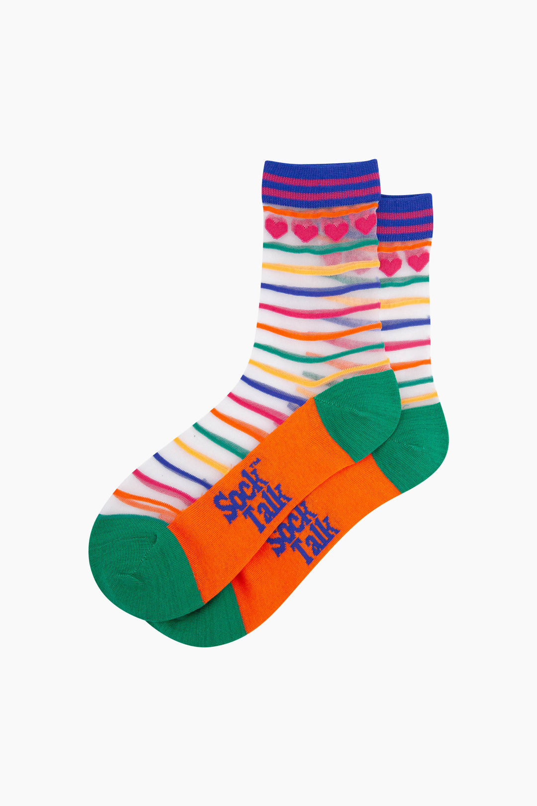 Hearts-Rainbow-Stripes-Combed-Cotton-Sheer-Pop-Socks-Lying-Flat