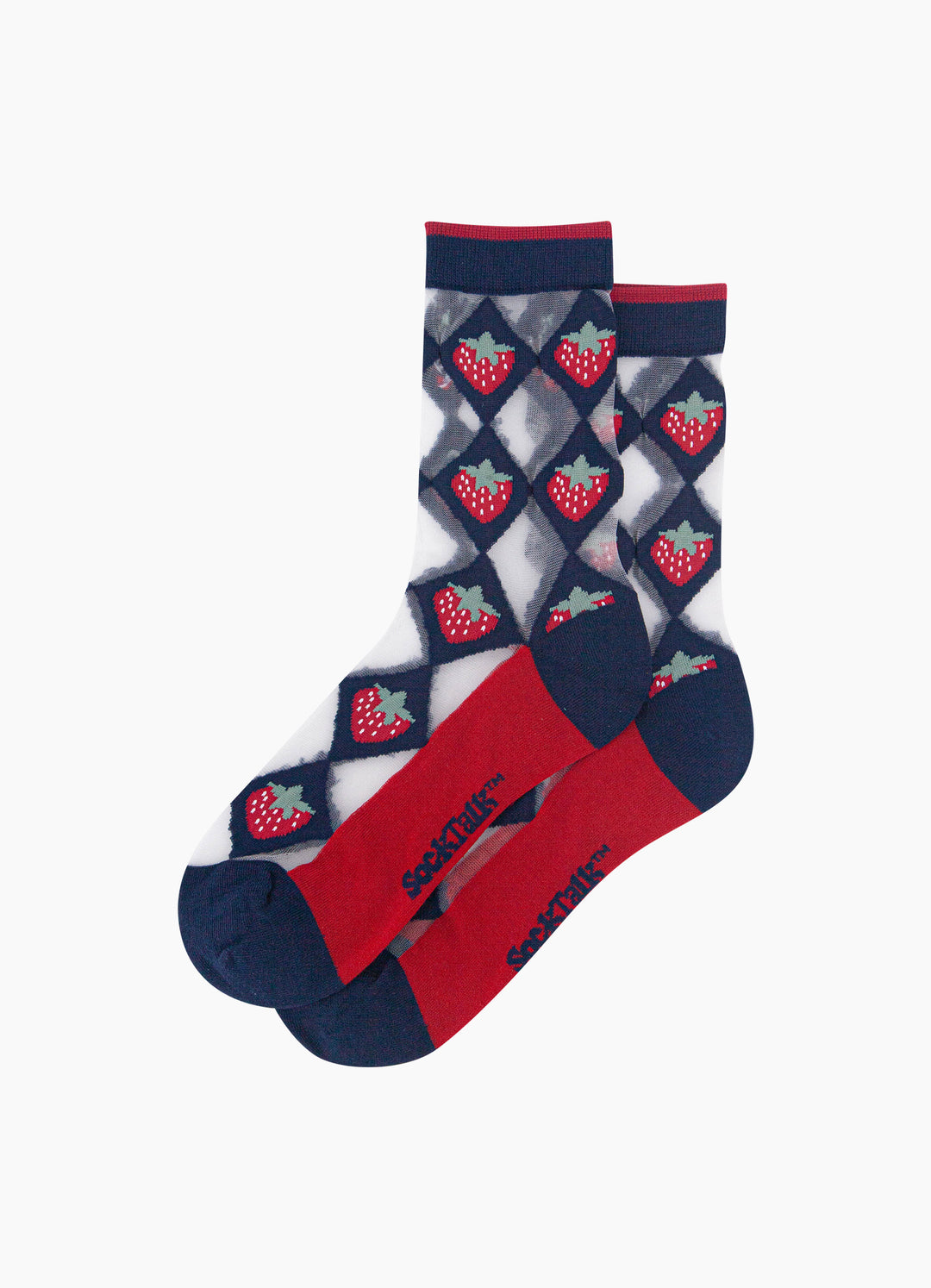 Strawberry-Diamond-Sheer-Socks-in-Navy-Blue/Red-Laid-Flat
