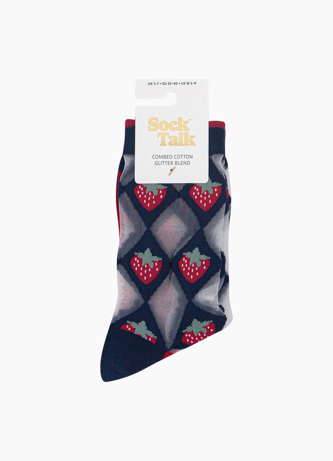Strawberry-Diamond-Sheer-Socks-in-Navy-Blue/Red-In-Packaging