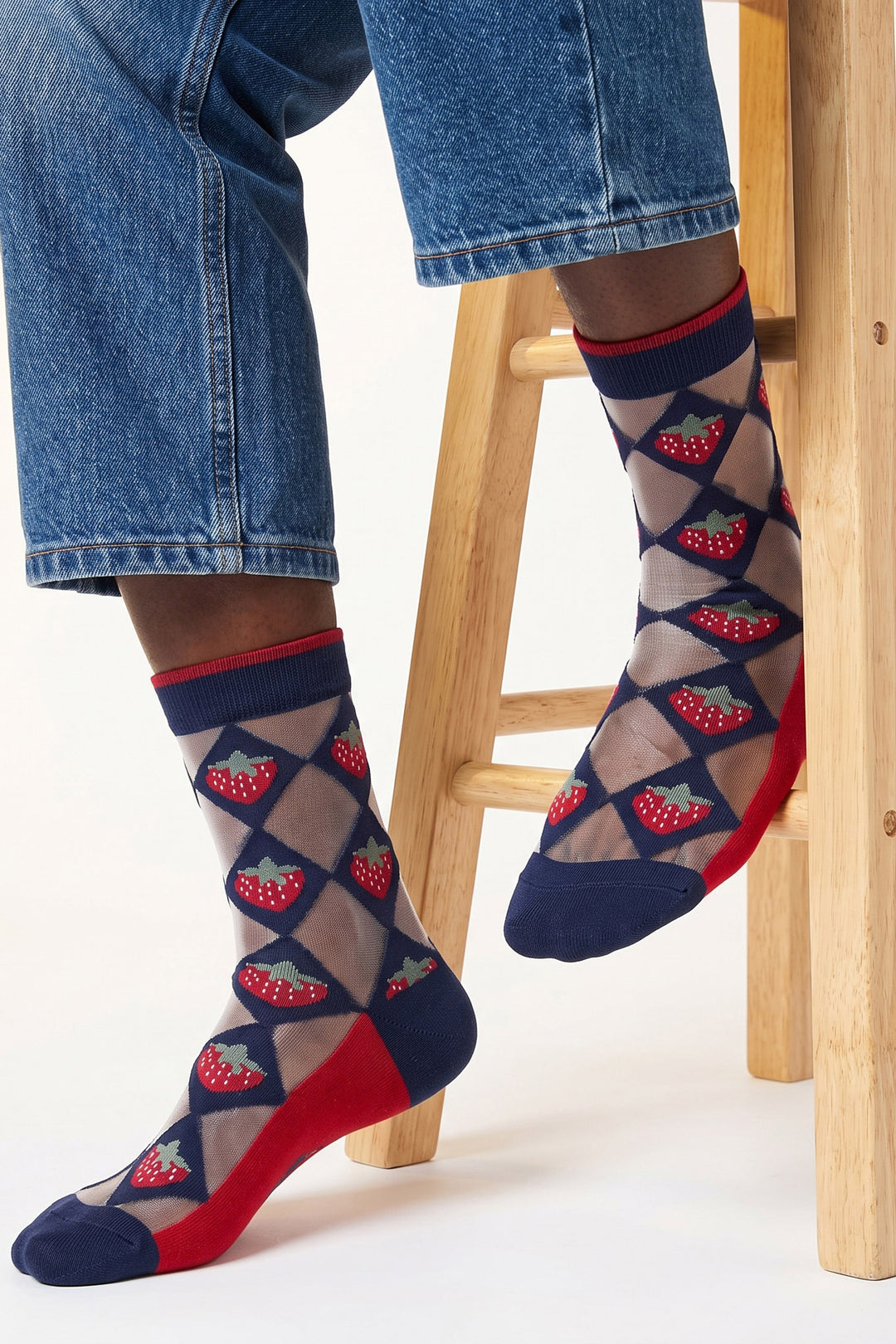 Strawberry-Diamond-Sheer-Socks-in-Navy-Blue/Red