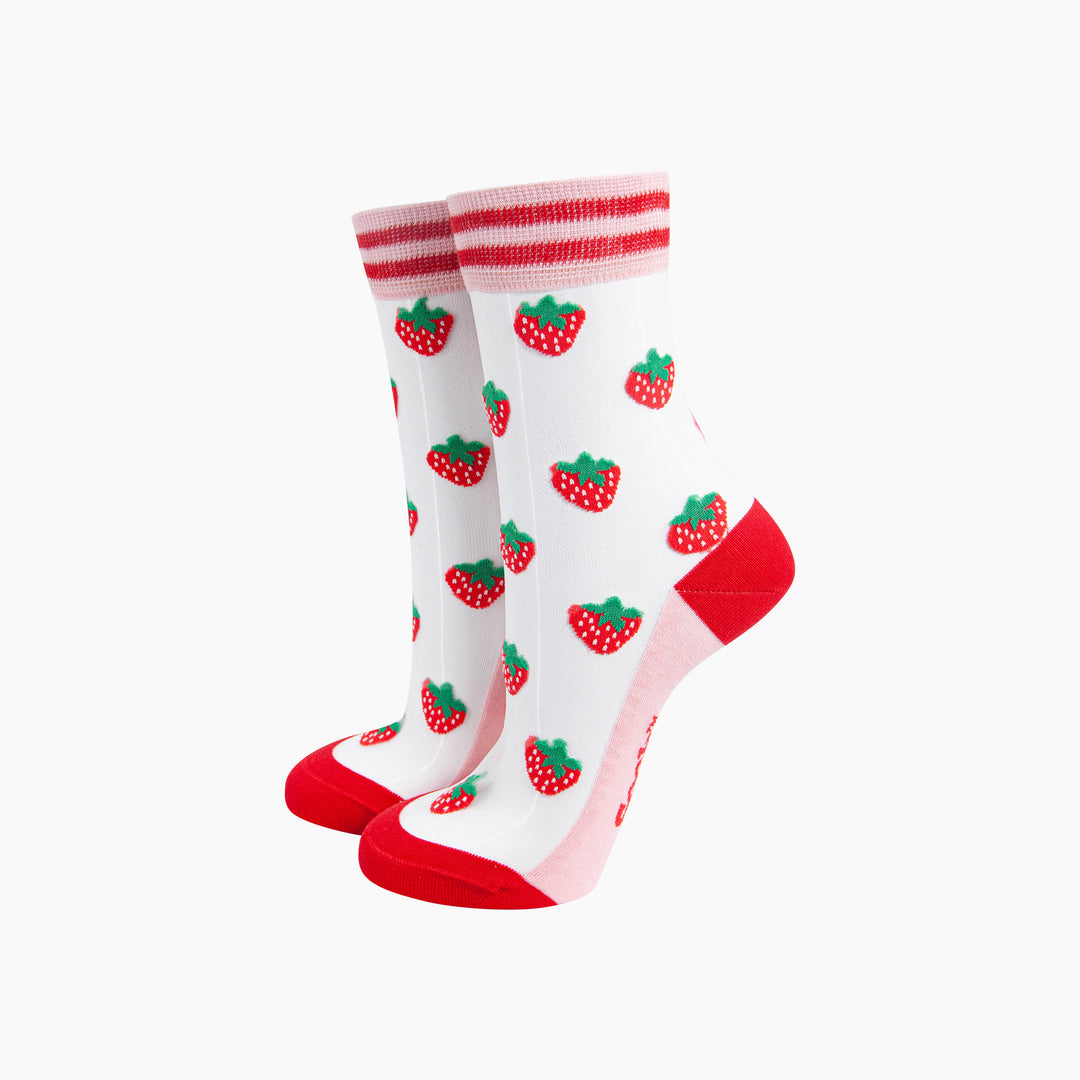 Strawberries-Fruit-Combed-Cotton-Sheer-Pop-Socks-in-Red-Mannequin