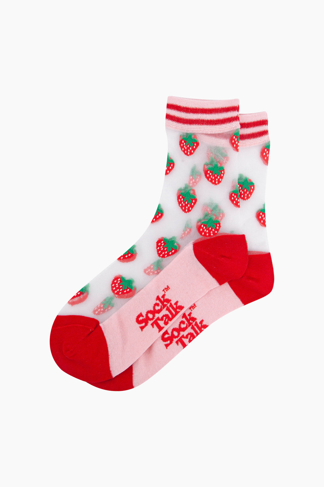Strawberries-Fruit-Combed-Cotton-Sheer-Pop-Socks-in-Red-Lying-Flat