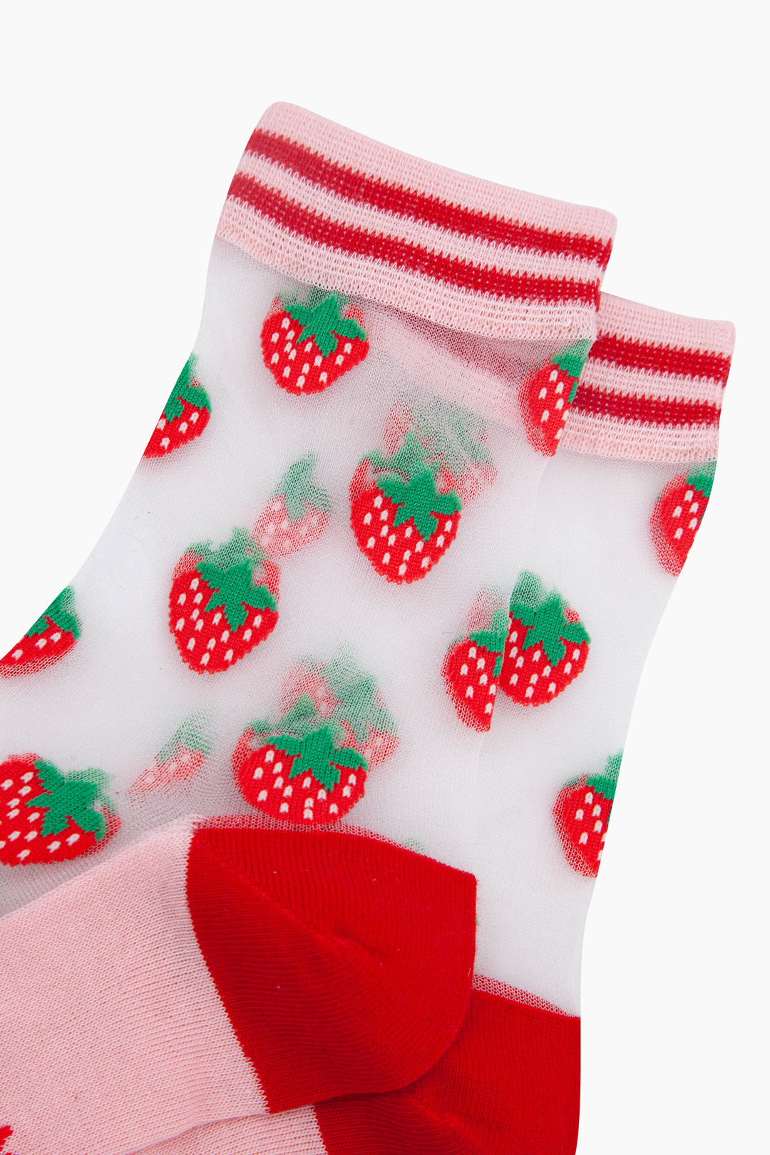 Strawberries-Fruit-Combed-Cotton-Sheer-Pop-Socks-in-Red-Closeup