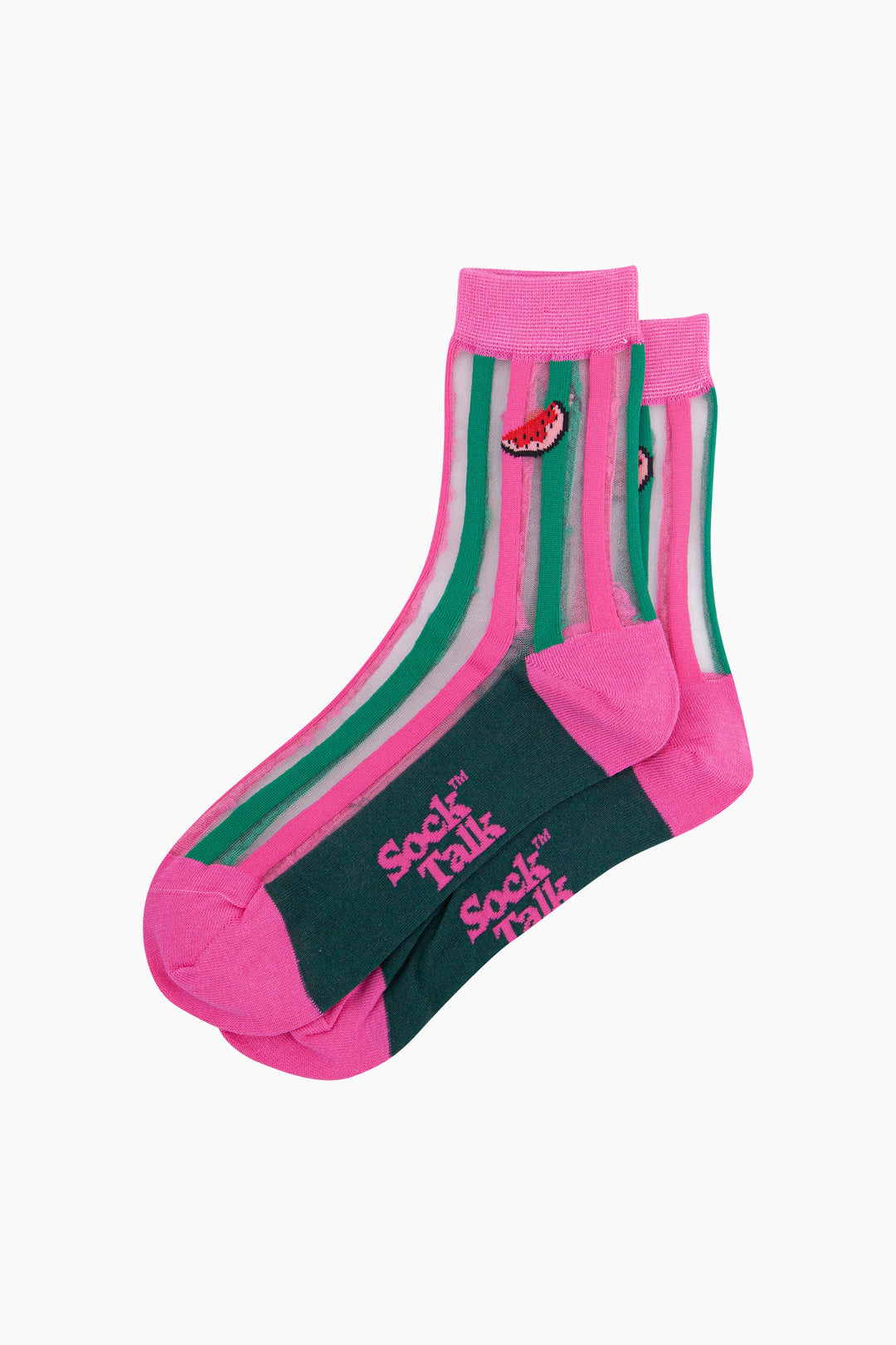 Watermelon-Stripes-Combed-Cotton-Sheer-Pop-Socks-in-Pink-Lying-Flat