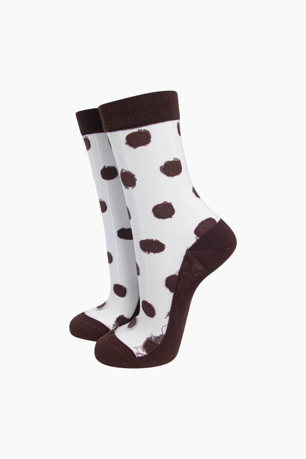 Polka-Dot-Sheer-Socks-in-Brown-On-Mannequin