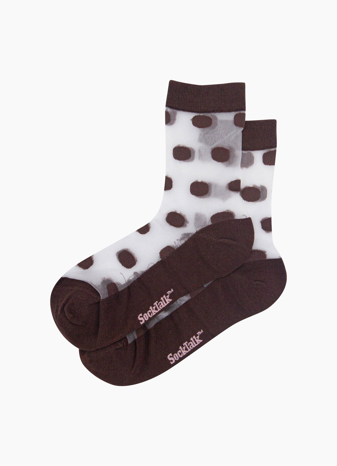 Polka-Dot-Sheer-Socks-in-Brown-Laid-Flat