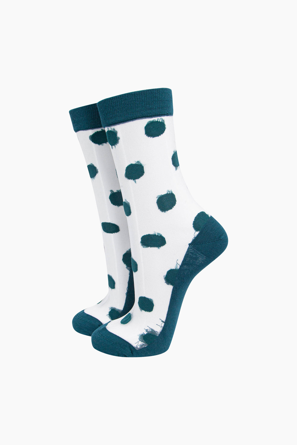 Polka-Dot-Sheer-Socks-in-Forest-Green-On-Mannequin