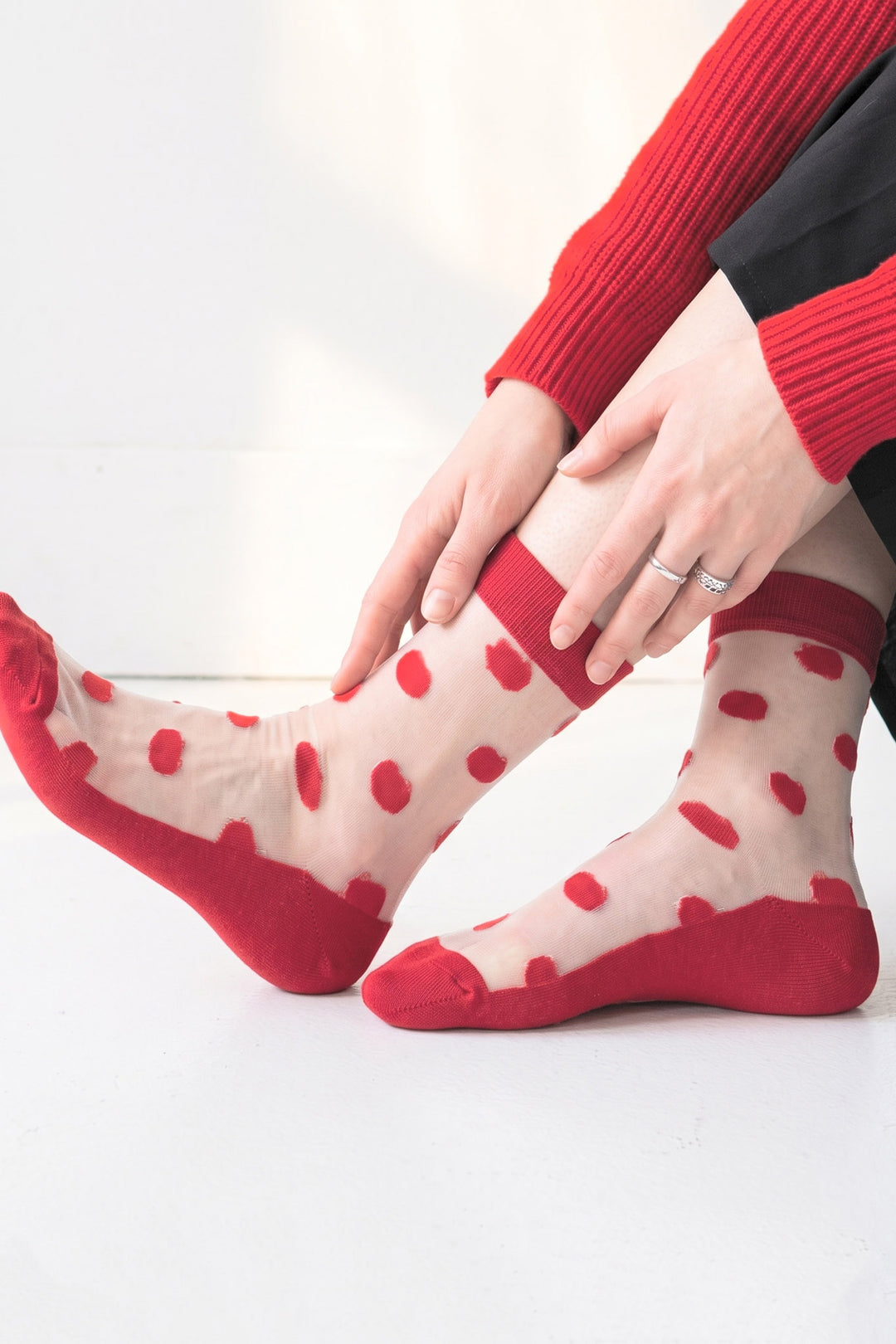Polka-Dot-Sheer-Socks-in-Red