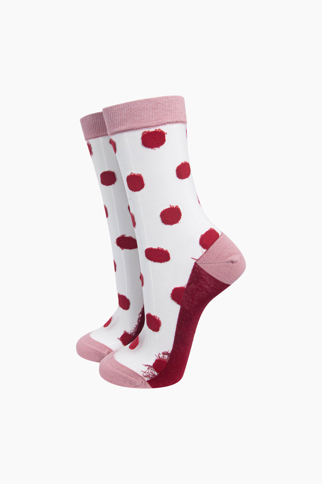 Polka Dot Sheer Socks in Soft Pink/Red