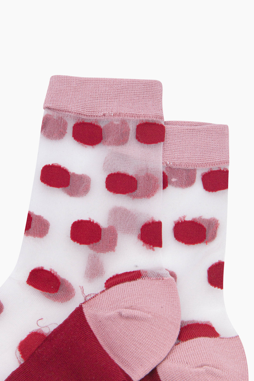Polka Dot Sheer Socks in Soft Pink/Red