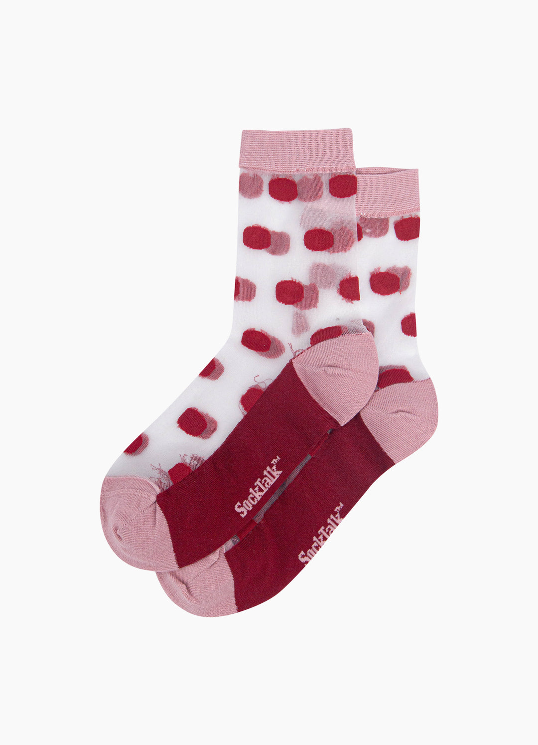 Polka-Dot-Sheer-Socks-in-Soft-Pink/Red-Laid-Flat