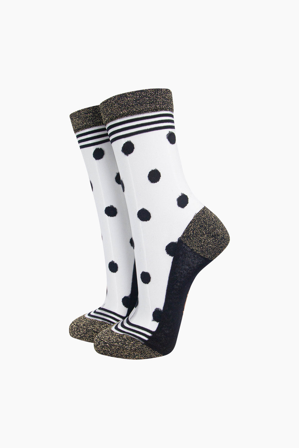 Polka-Dot-Sheer-Socks-in-Black/Gold-On-Mannequin