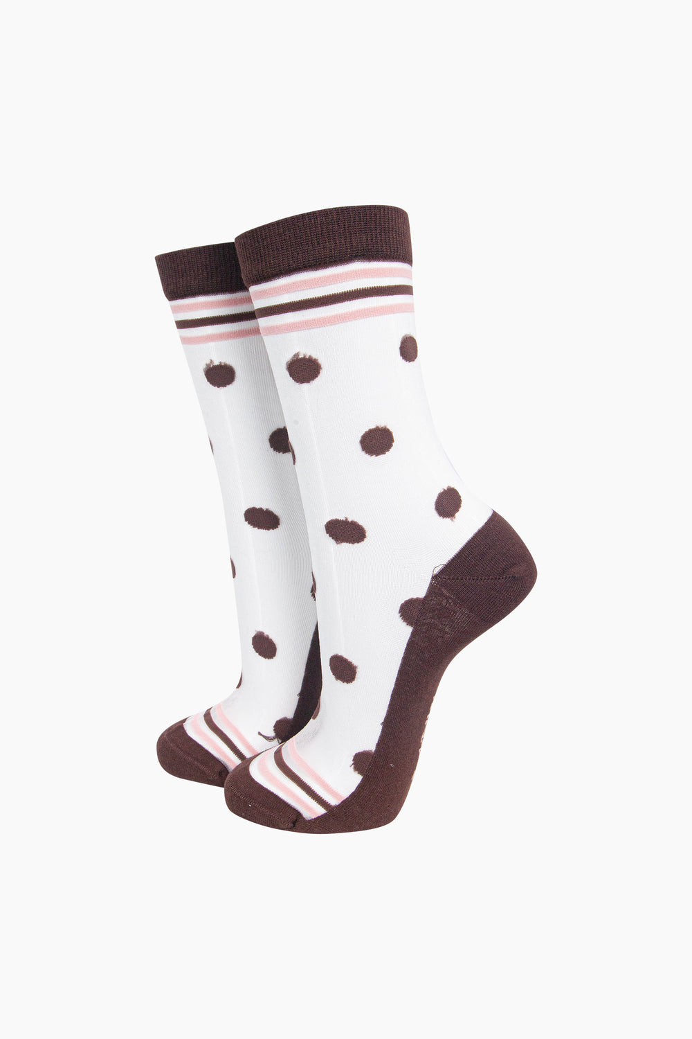 Stripe-Sheer-Socks-in-Brown/Soft-Pink-On-Mannequin