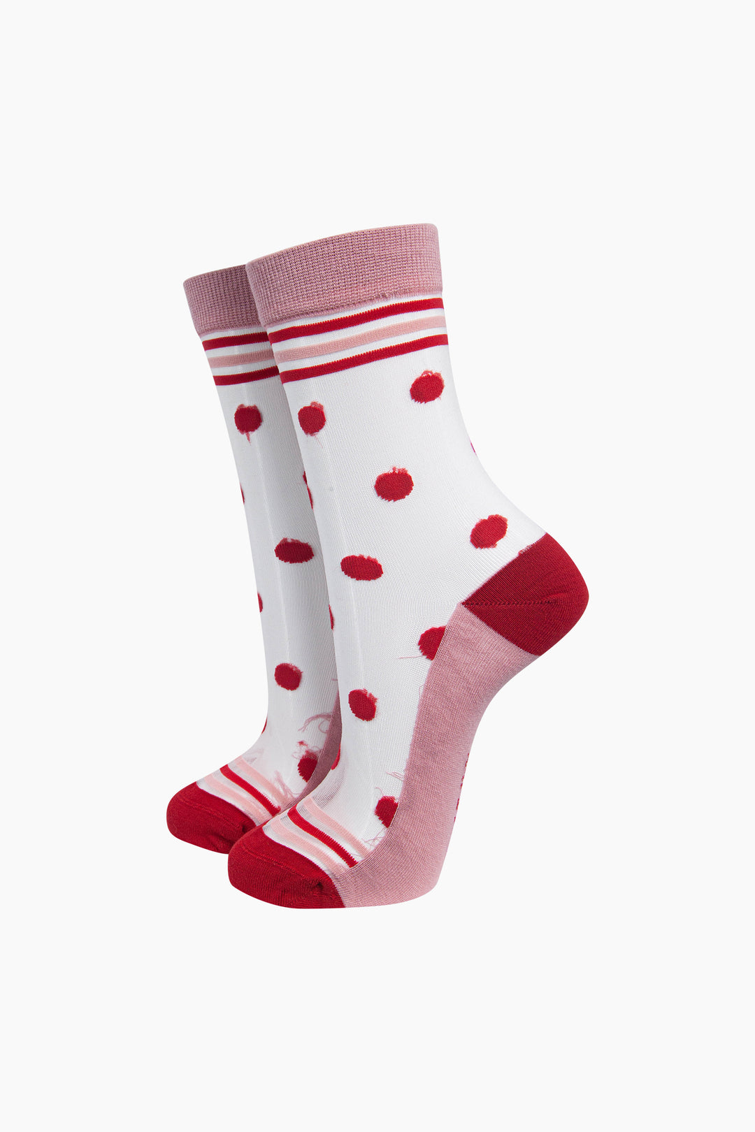 Polka Dot Sheer Socks in Red/Pink