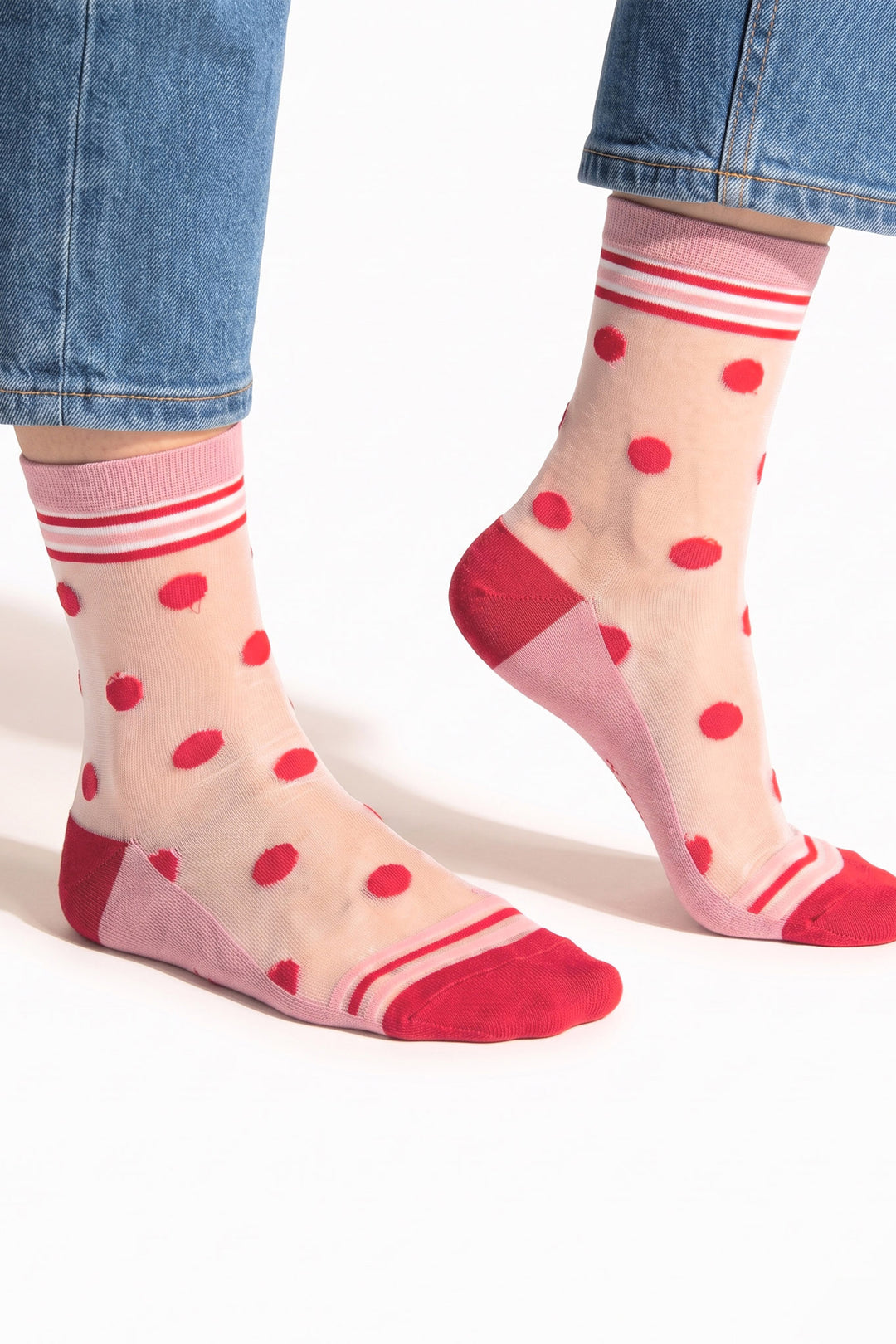 Polka-Dot-Stripe-Sheer-Socks-in-Red/Pink