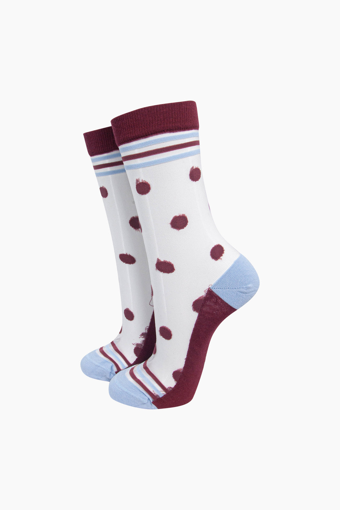 Polka Dot Sheer Socks in Red/Icy Blue