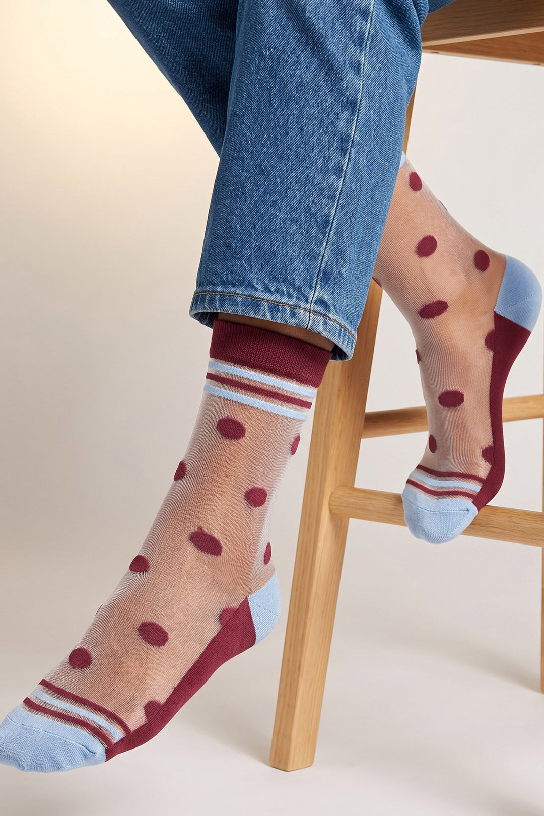 Polka-Dot-Sheer-Socks-in-Red/Icy-Blue