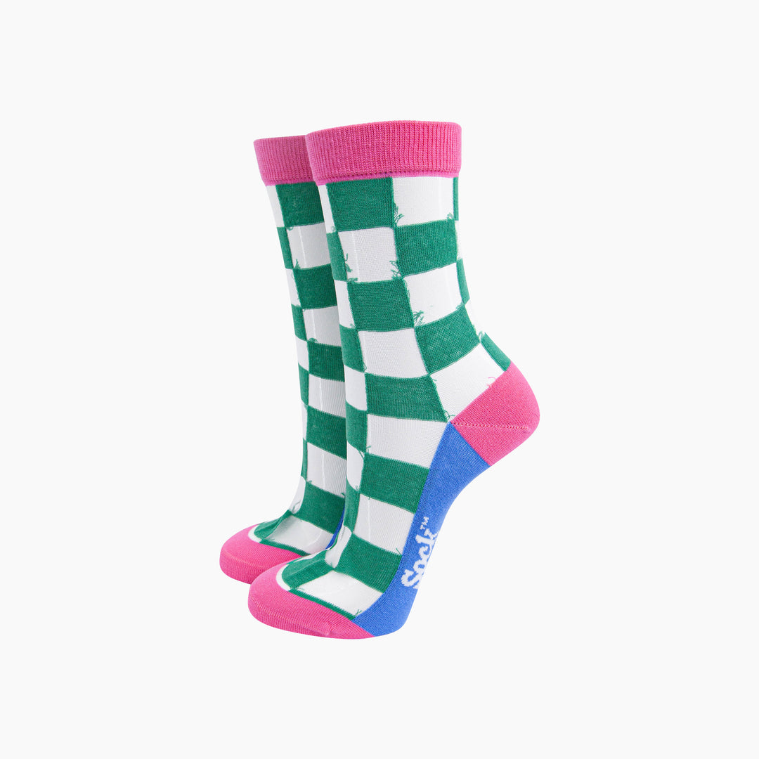 Square-Checkerboard-Combed-Cotton-Sheer-Pop-Socks-in-Green-Mannequin
