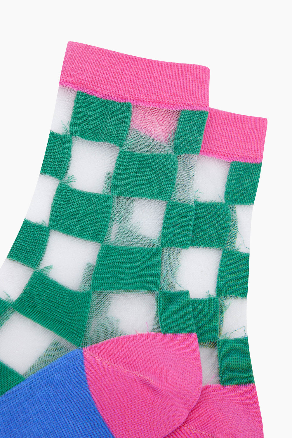 Square-Checkerboard-Combed-Cotton-Sheer-Pop-Socks-in-Green-Closeup