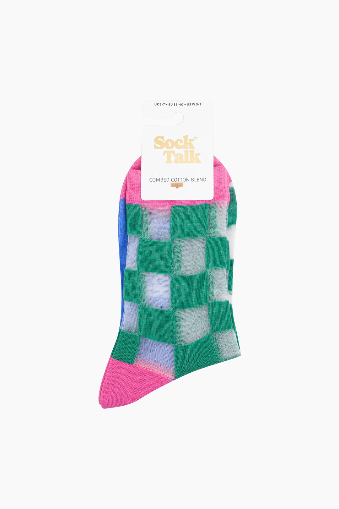 Square-Checkerboard-Combed-Cotton-Sheer-Pop-Socks-in-Green-In-Packaging