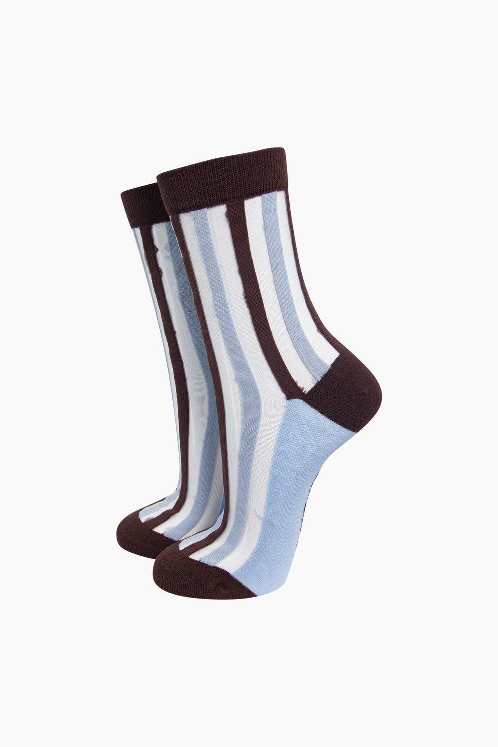 Stripe-Sheer-Socks-in-Brown/Icy-Blue-On-Mannequin