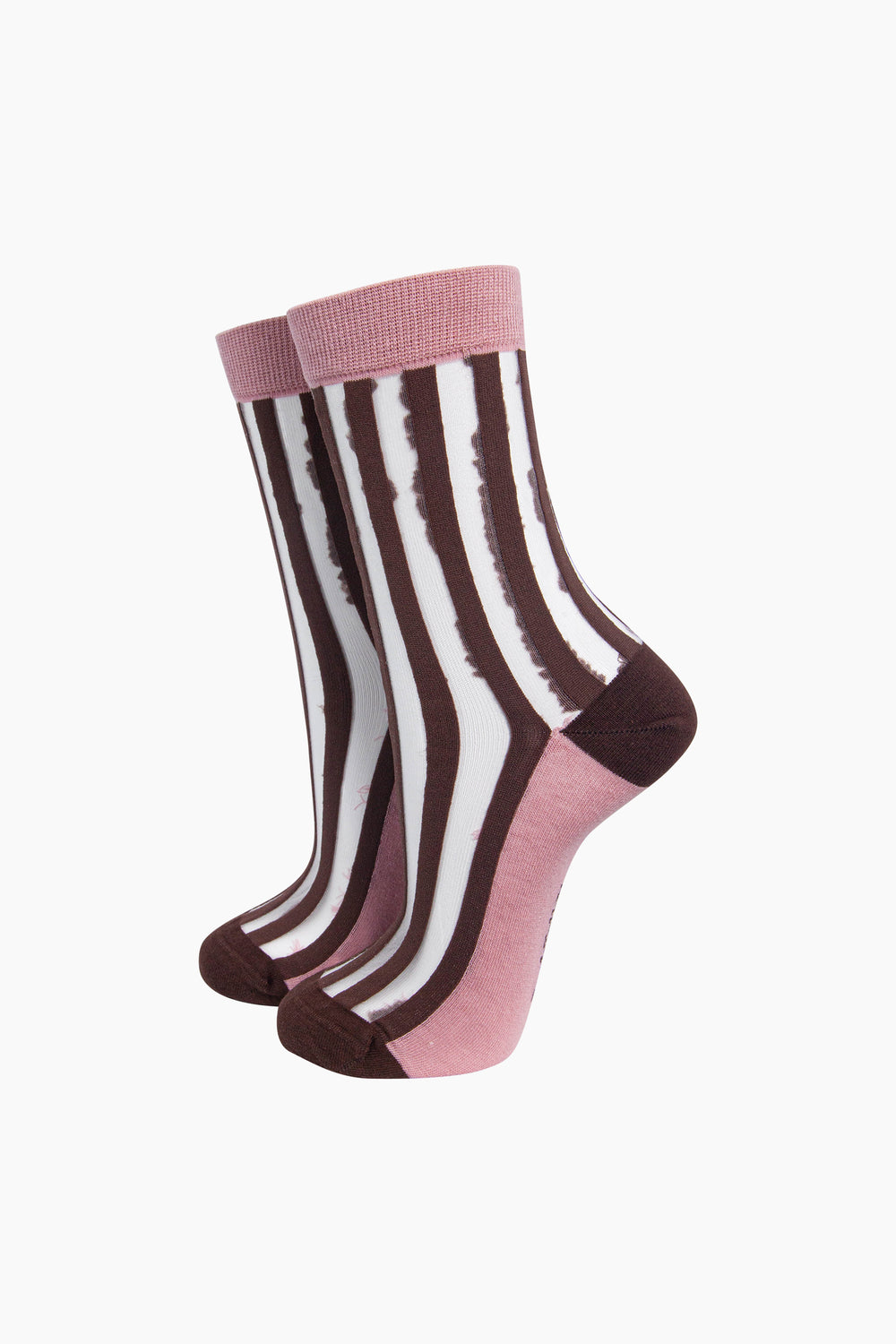 Stripe-Sheer-Socks-in-Brown/Soft-Pink-On-Mannequin