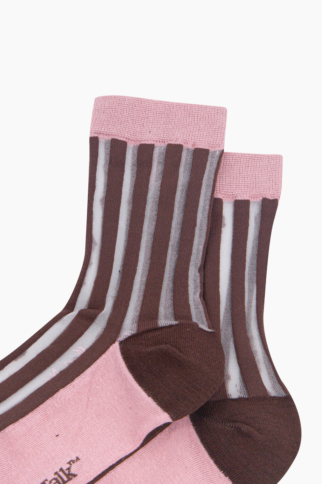Stripe-Sheer-Socks-in-Brown/Soft-Pink-Close-Up