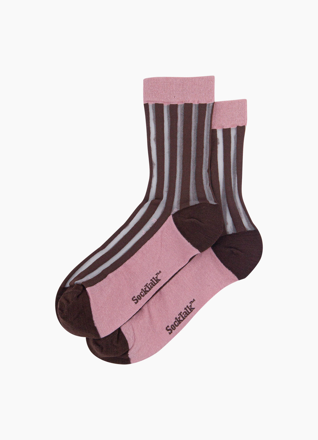 Stripe-Sheer-Socks-in-Brown/Soft-Pink-Laid-Flat