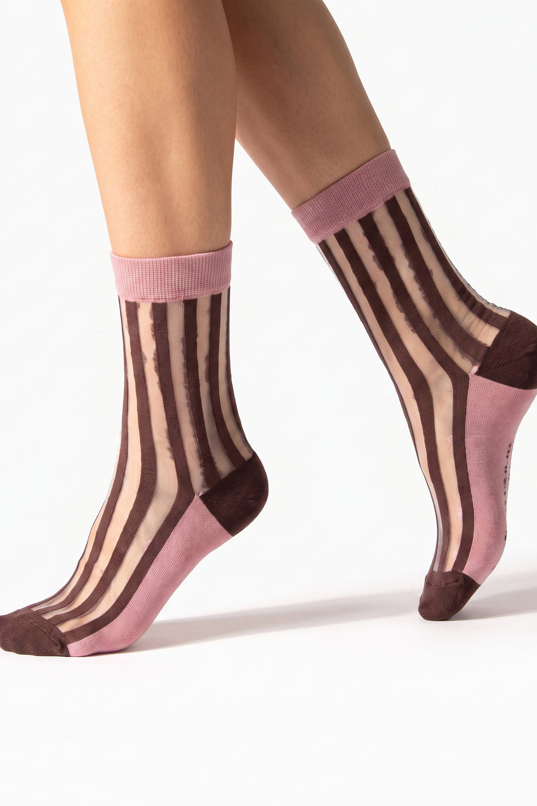 Stripe-Sheer-Socks-in-Brown/Soft-Pink