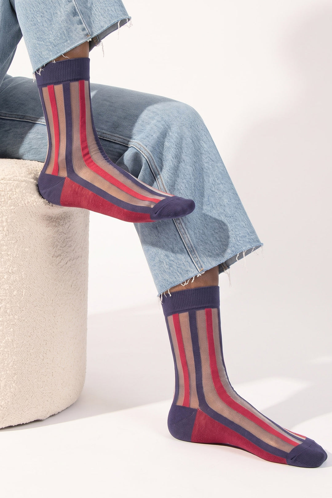 Stripe-Sheer-Socks-in-Navy-Blue/Red