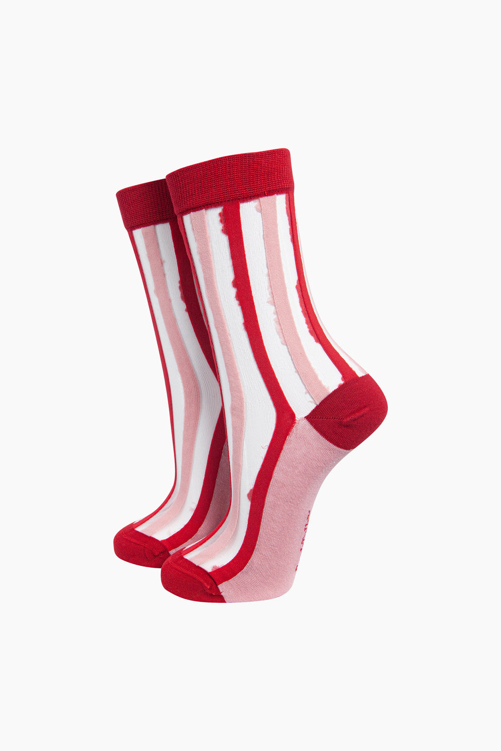 Stripe-Sheer-Socks-in-Red/Soft-Pink-On-Mannequin