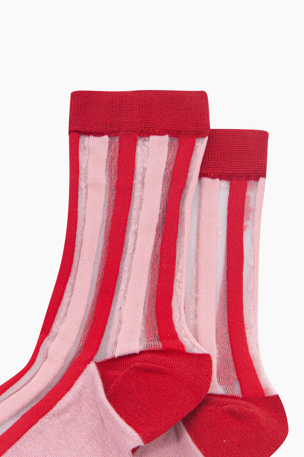 Stripe-Sheer-Socks-in-Red/Soft-Pink-Close-Up