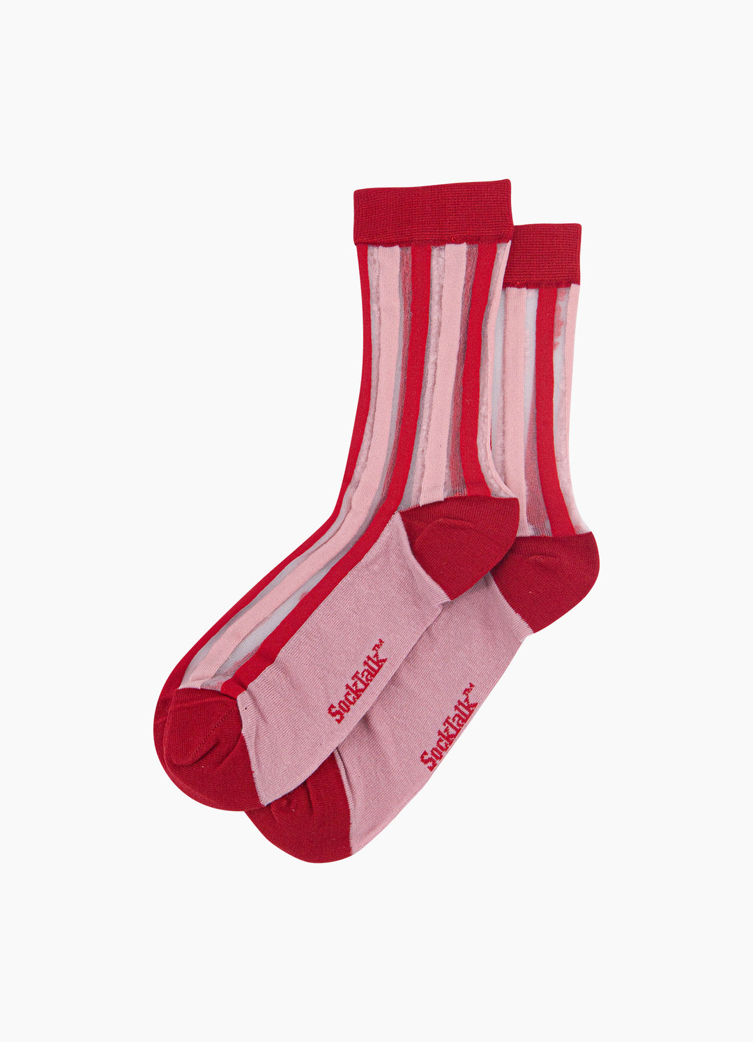 Stripe-Sheer-Socks-in-Red/Soft-Pink-Laid-Flat