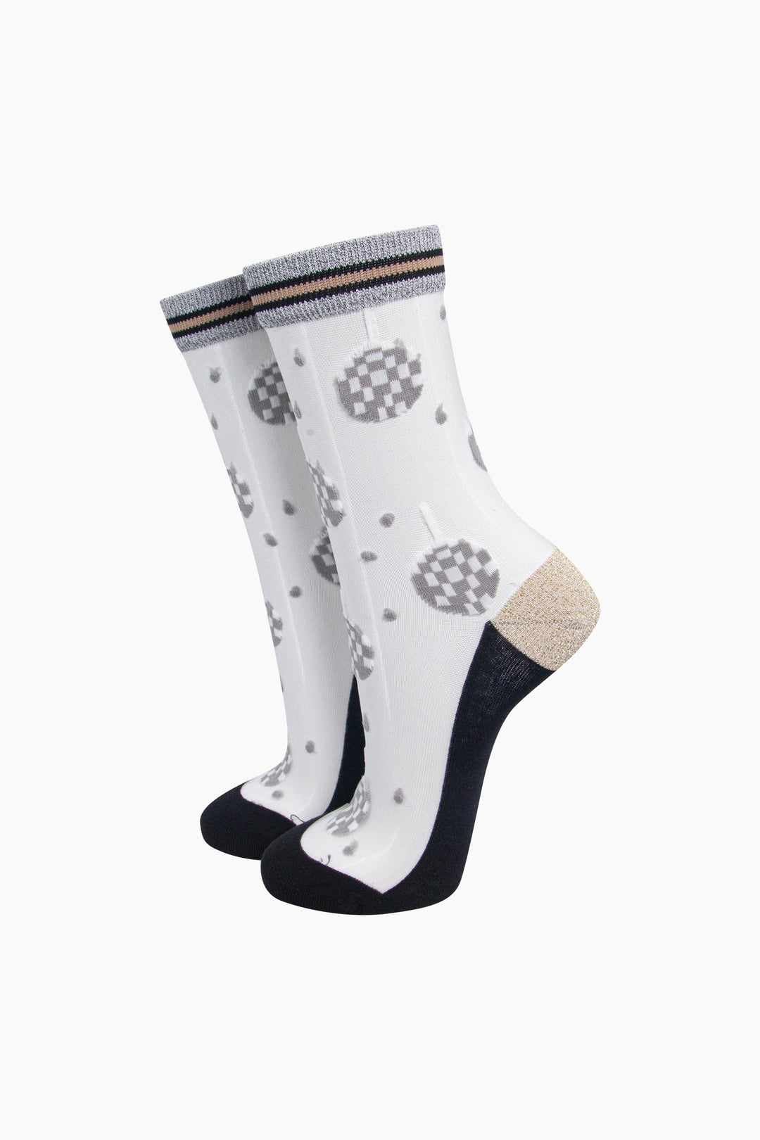 Disco-Ball-Sheer-Socks-in-Silver/Gold-On-Mannequin