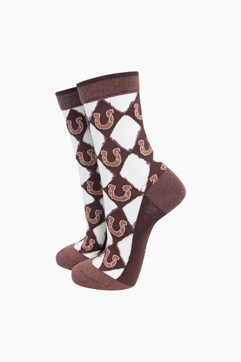 Horseshoe-Sheer-Socks-in-Brown-On-Mannequin
