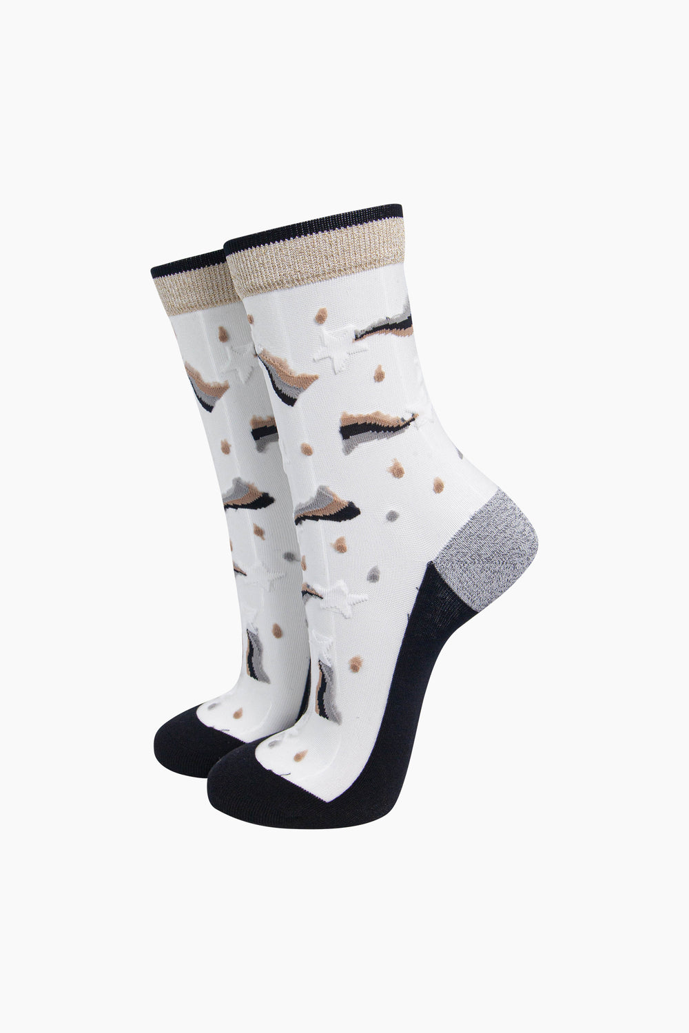 Shooting-Star-Sheer-Socks-in-Silver/Gold-On-Mannequin