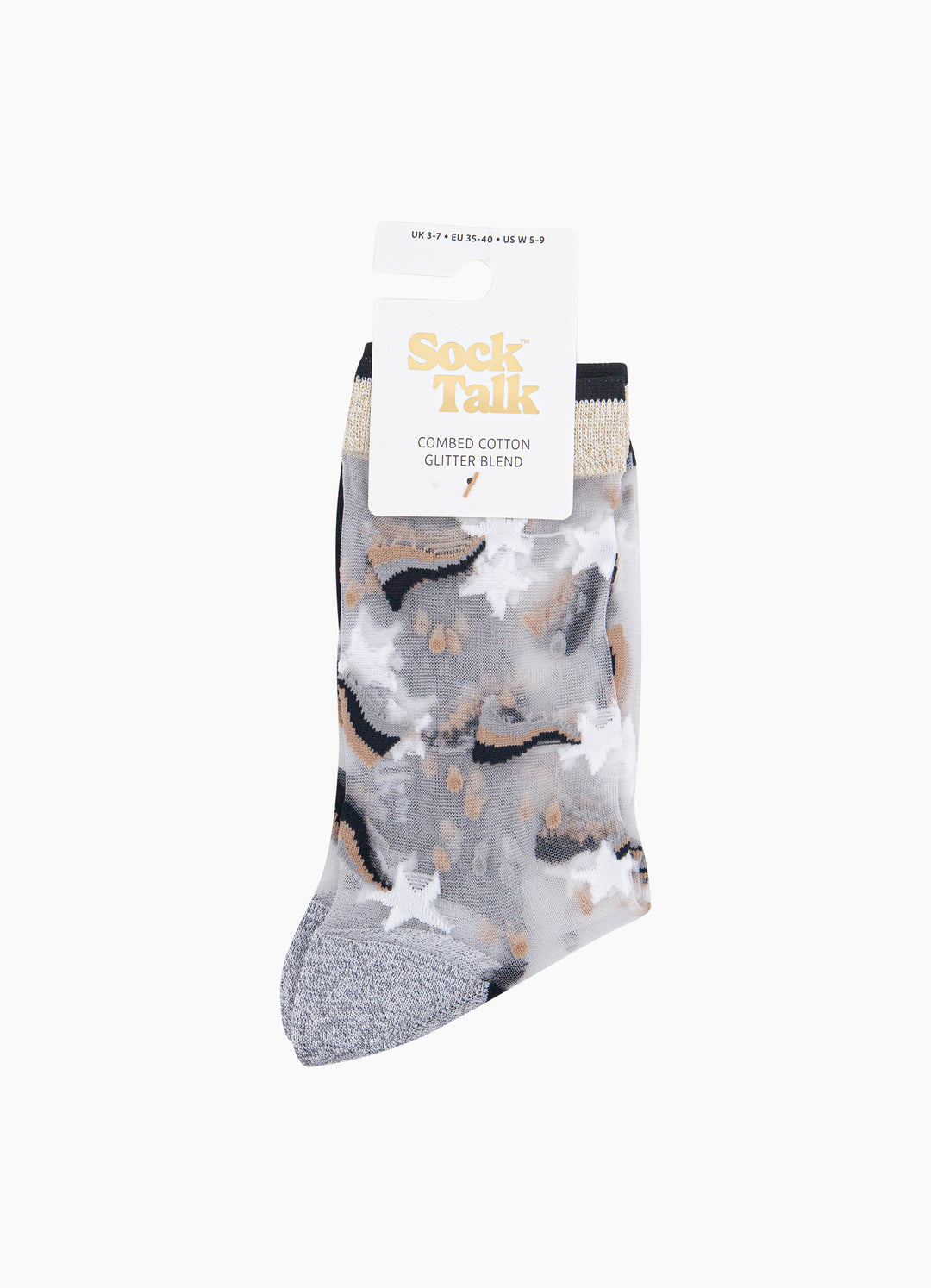 Shooting-Star-Sheer-Socks-in-Silver/Gold-In-Packaging