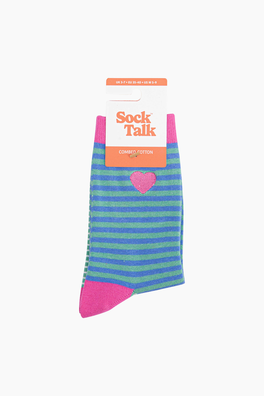Embroidered-Heart-Striped-Combed-Cotton-Socks-in-Blue-In-Packaging