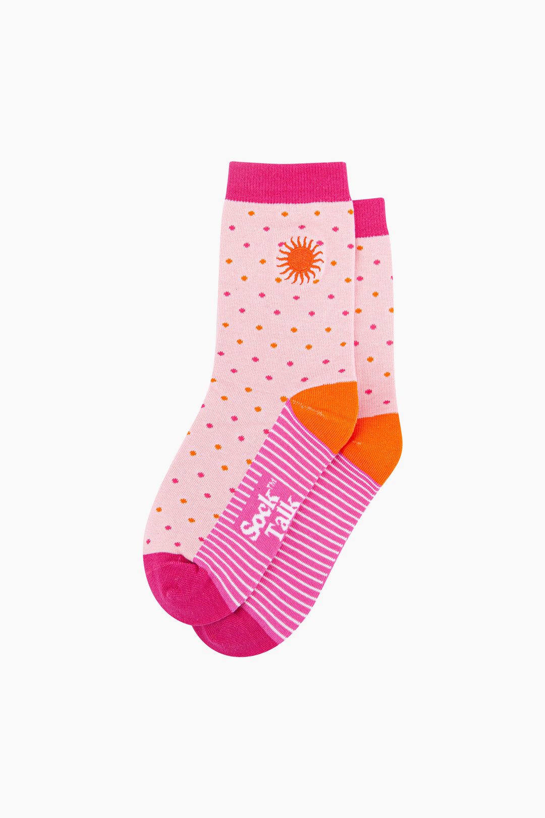 Embroidered-Sun-Spotted-Combed-Cotton-Socks-in-Pink-Lying-Flat