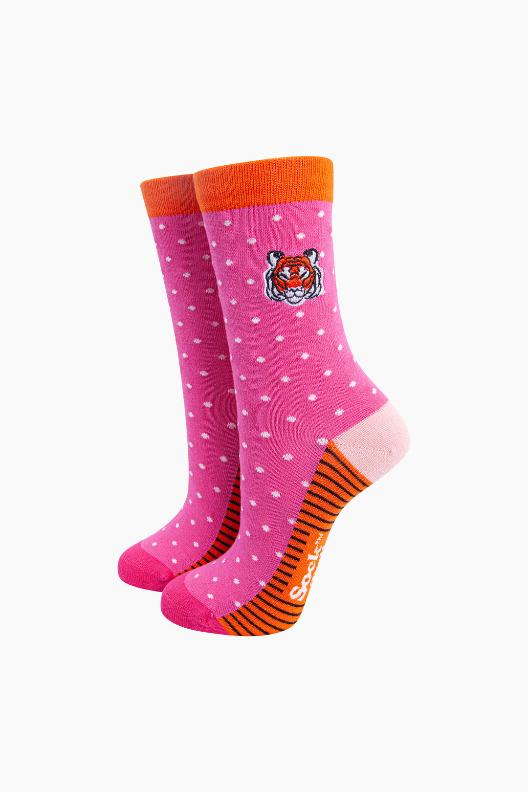 Embroidered-Tiger-Face-Combed-Cotton-Socks-in-Pink-Mannequin