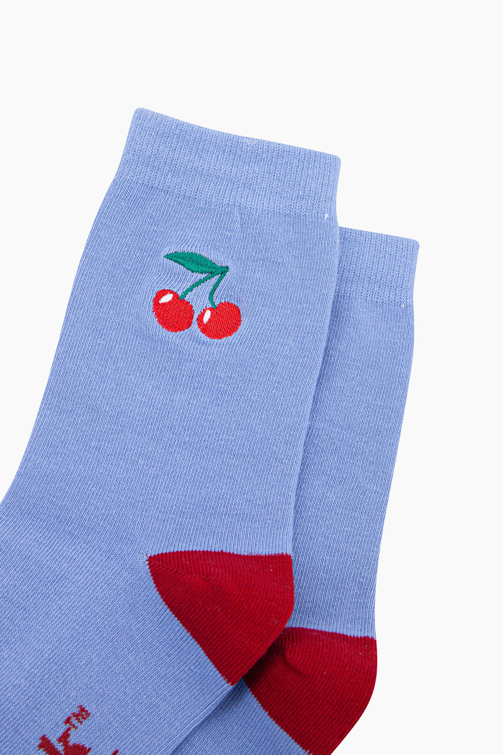 Embroidered-Cherries-Combed-Cotton-Socks-in-Blue-Closeup