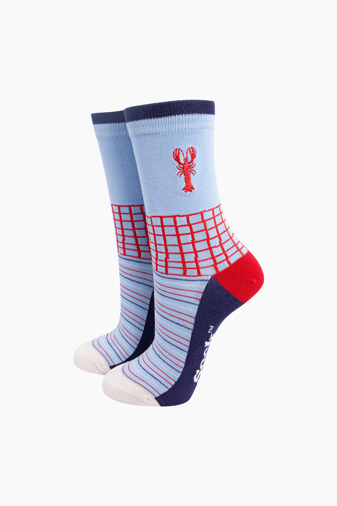 Embroidered-Lobster-Combed-Cotton-Socks-in-Blue/Red-mannequin