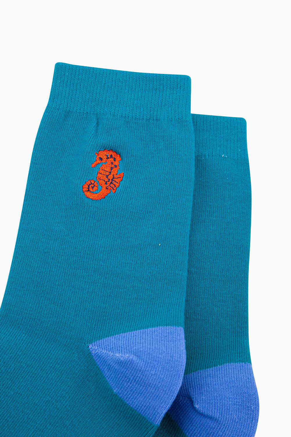 Embroidered-Seahorse-Combed-Cotton-Socks-in-Teal-Closeup
