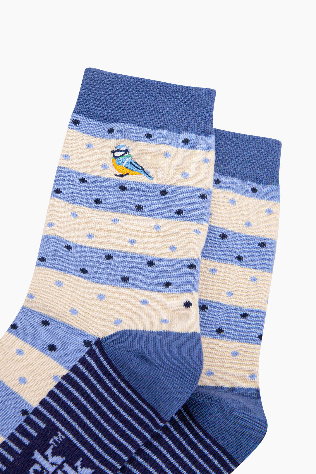 Embroidered-Blue-Tits-Combed-Cotton-Socks-in-Blue-Closeup