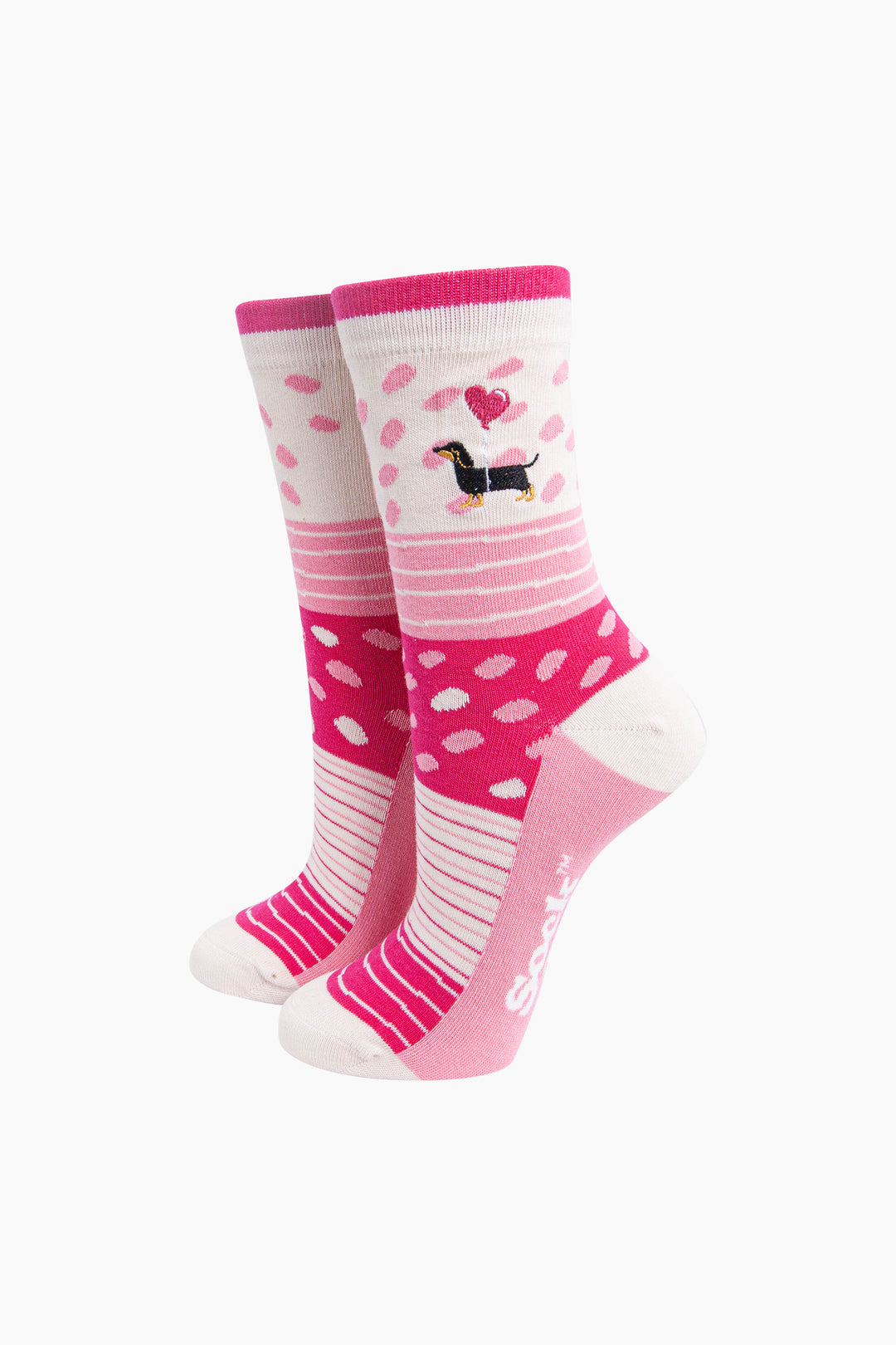 Embroidered-Sausage-Dog-Heart-Balloon-Combed-Cotton-Socks-in-Pink-Mannequin