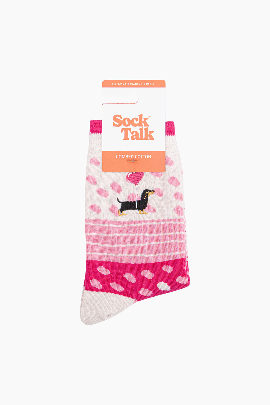 Embroidered-Sausage-Dog-Heart-Balloon-Combed-Cotton-Socks-in-Pink-In-Packaging