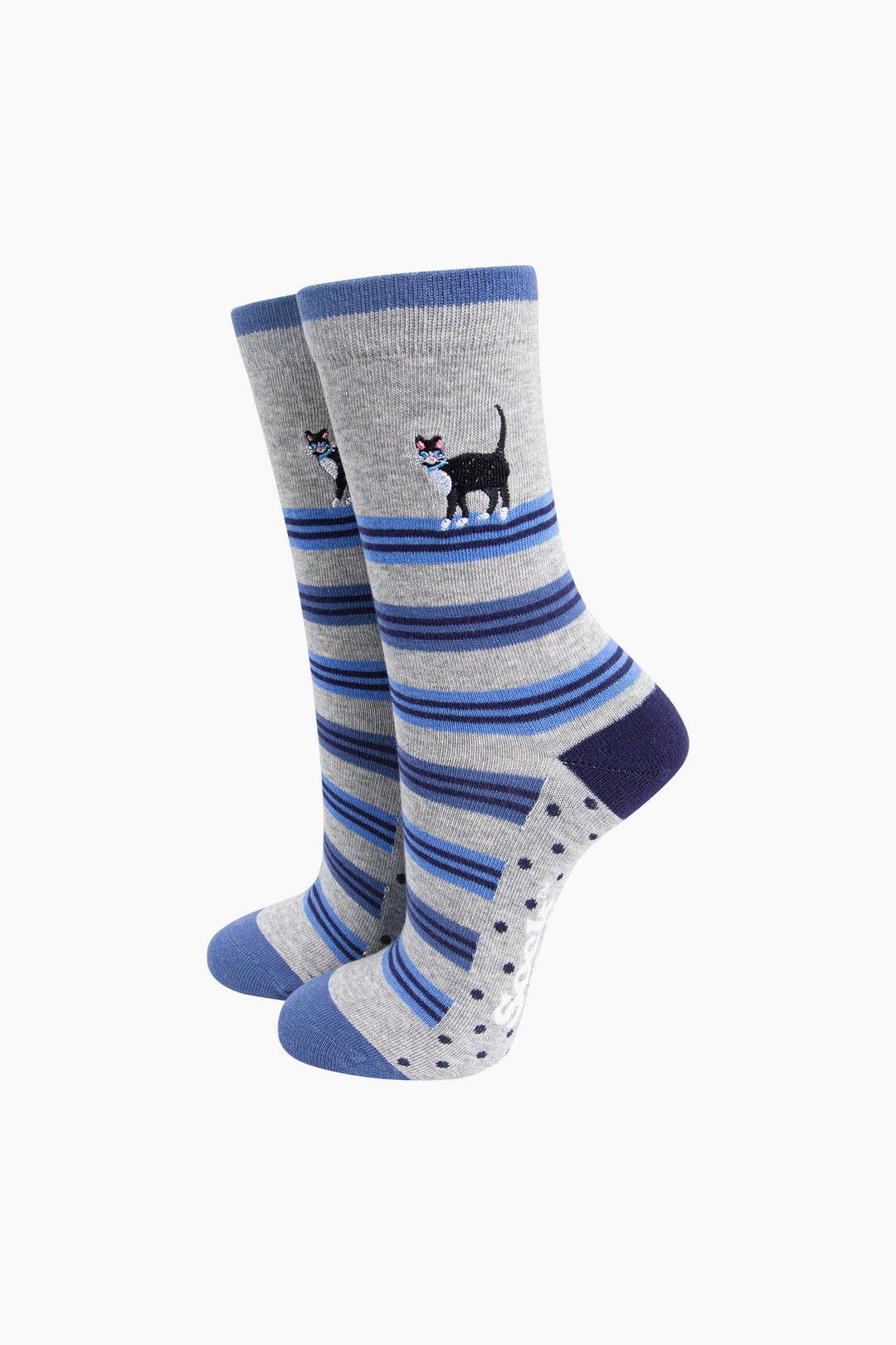 Embroidered-Cat-Combed-Cotton-Socks-in-Grey-Mannequin